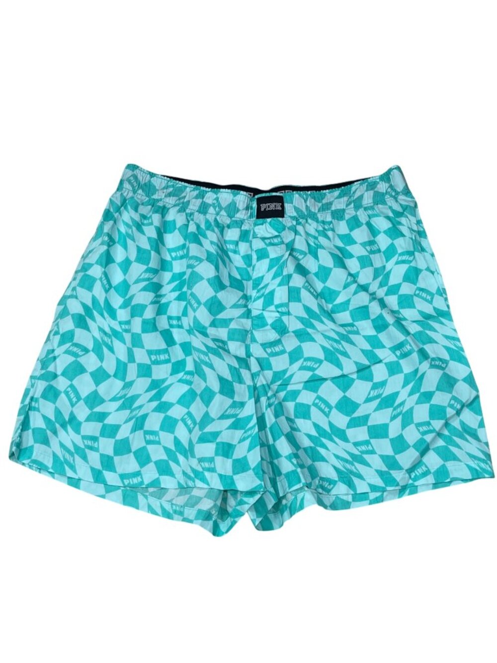 Victoria's Secret PINK Checkered Boxer Shorts Sleepwear Women's Size Large Teal
